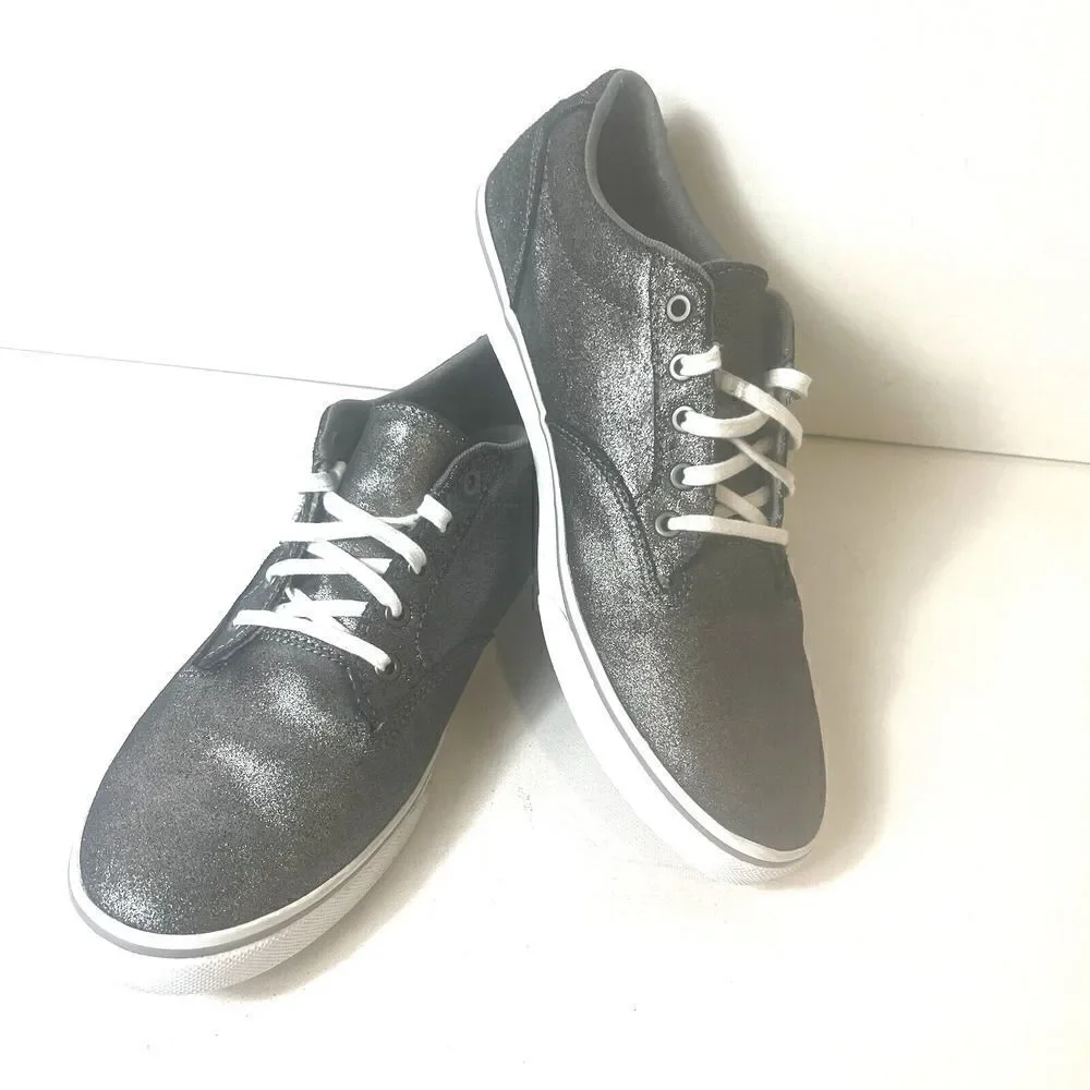 VANS Off The Wall Womens Sz 10 Metallic Gray Low Top Sneaker Shoe Lace Up Casual